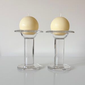 Marc Aurel Modernist Glass Pedestals Pillars Candle Holders with Sphere Candles
